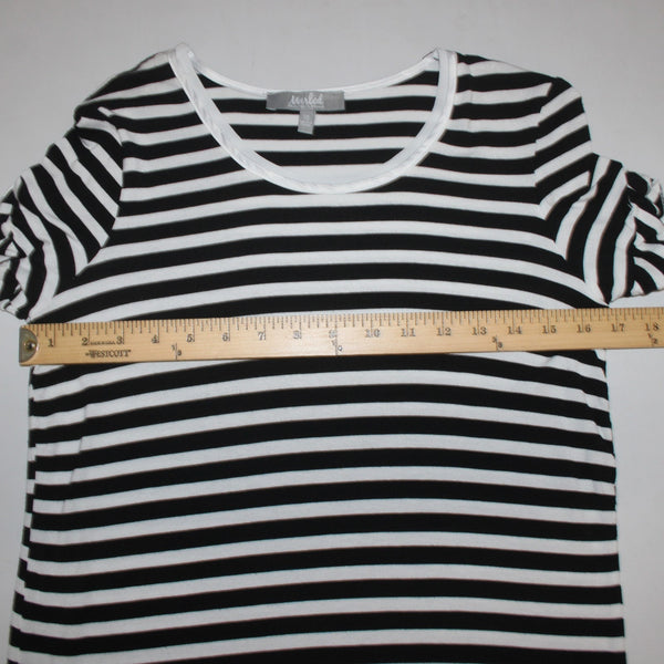 Marled Top Sz XS Black White Striped Round Bodycon Neck Rayon Spandex Top