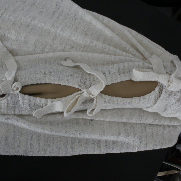 Minnie Rose Sz XS Cream Tan Knit Tie Sleeves V Neck Linen Top