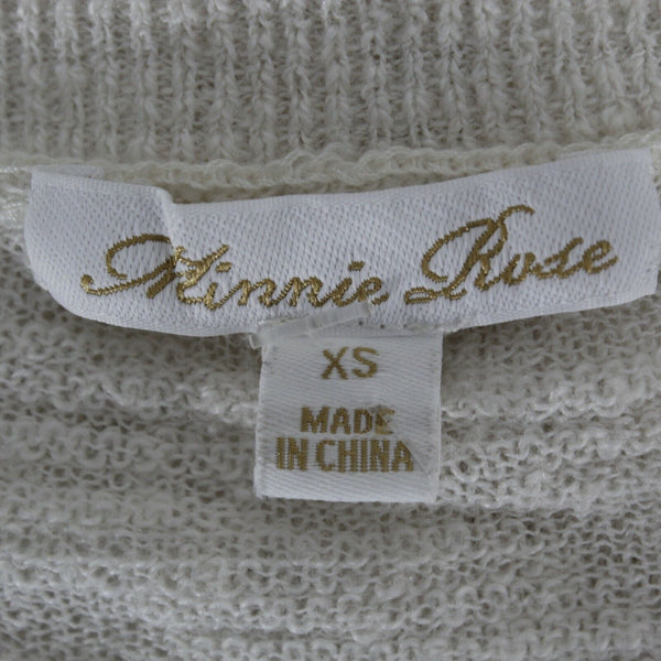 Minnie Rose Sz XS Cream Tan Knit Tie Sleeves V Neck Linen Top
