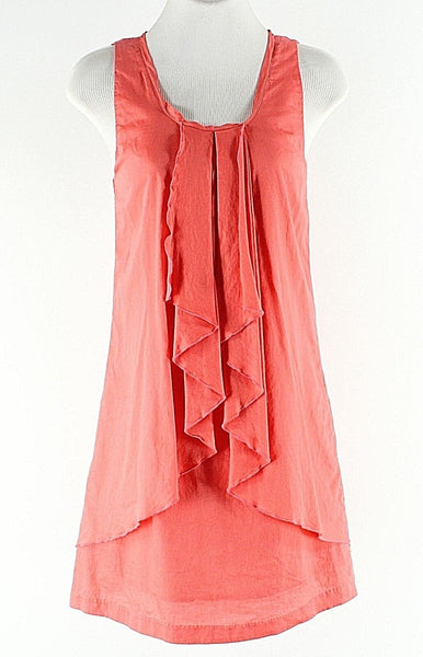 Sugar Lips Sz S Coral Orange Waterfall Ruffle Polished Cotton Back Zip Dress