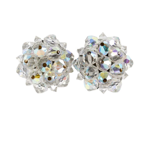 Laguna Clear Aurora Borealis Crystal Cluster Silvertone Clip-On Earrings