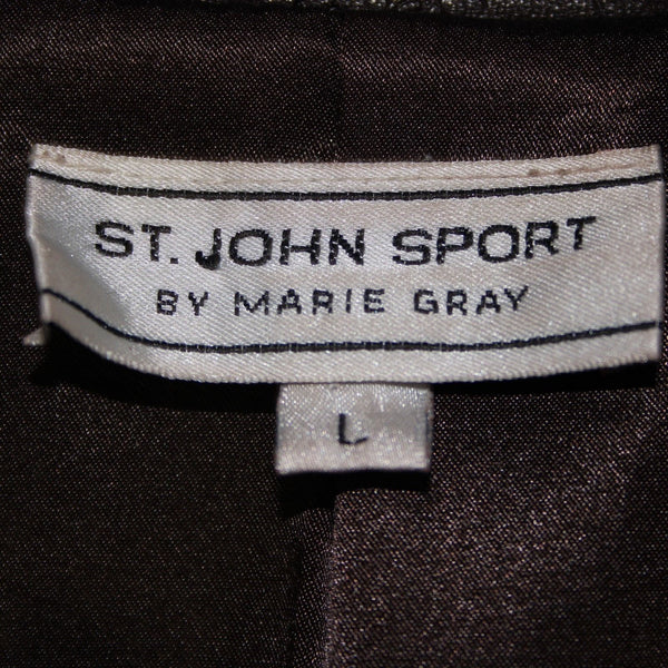St John Sport Sz L Brown Fringed Western  Braided 100% Leather Poly Lined Jacket