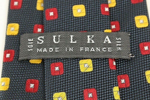 Sulka Sz 58 x 4 Navy Blue Gold Burgundy 100% Silk Men's Classic Neck Tie