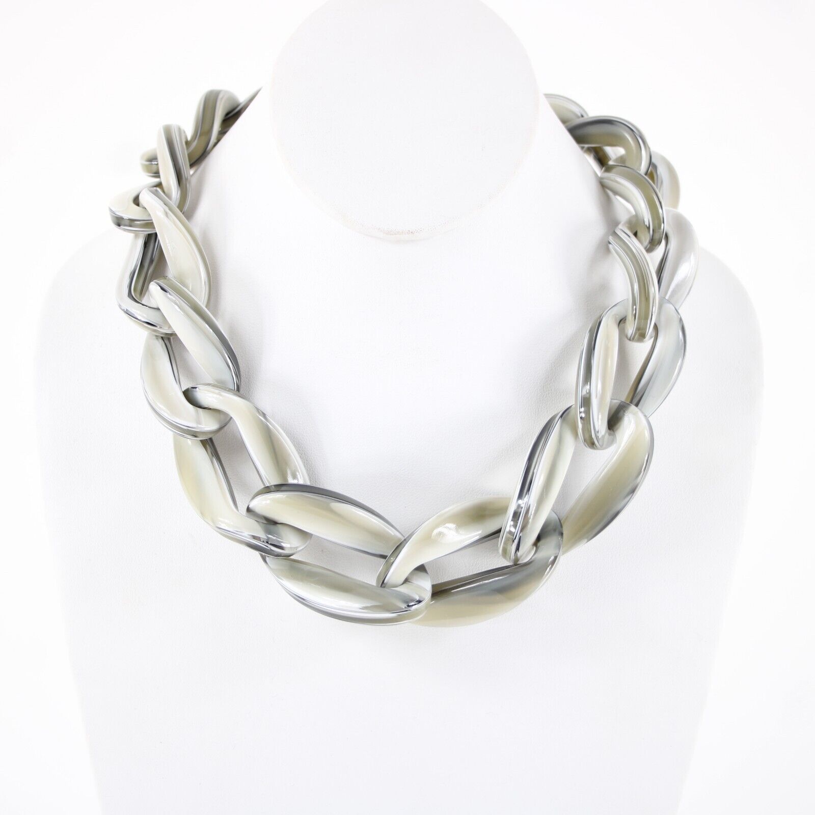 J Crew NEW $60 Gray White Tan Marbleized Chain Link Plastic 17" Necklace