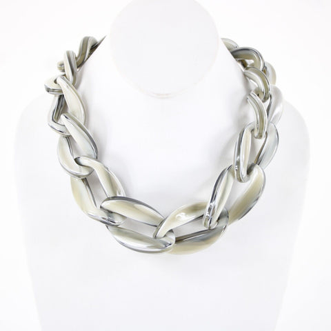 J Crew NEW $60 Gray White Tan Marbleized Chain Link Plastic 17" Necklace