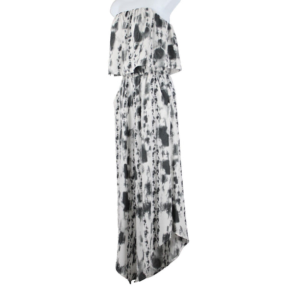Tyche NEW $60 Sz S Grey Tie Dye Print Elastic Waist Flare Leg Polyester Jumpsuit