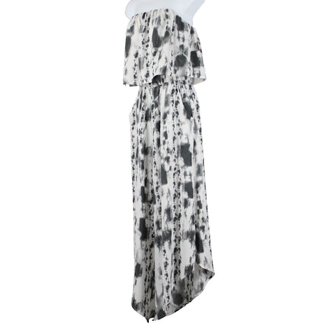 Tyche NEW $60 Sz S Grey Tie Dye Print Elastic Waist Flare Leg Polyester Jumpsuit