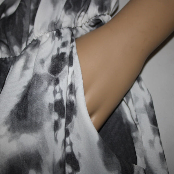 Tyche NEW $60 Sz S Grey Tie Dye Print Elastic Waist Flare Leg Polyester Jumpsuit