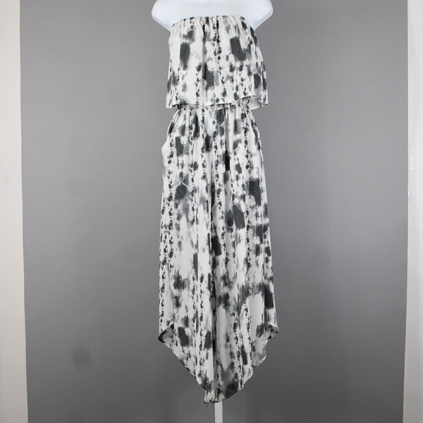 Tyche NEW $60 Sz S Grey Tie Dye Print Elastic Waist Flare Leg Polyester Jumpsuit