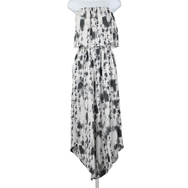 Tyche NEW $60 Sz S Grey Tie Dye Print Elastic Waist Flare Leg Polyester Jumpsuit