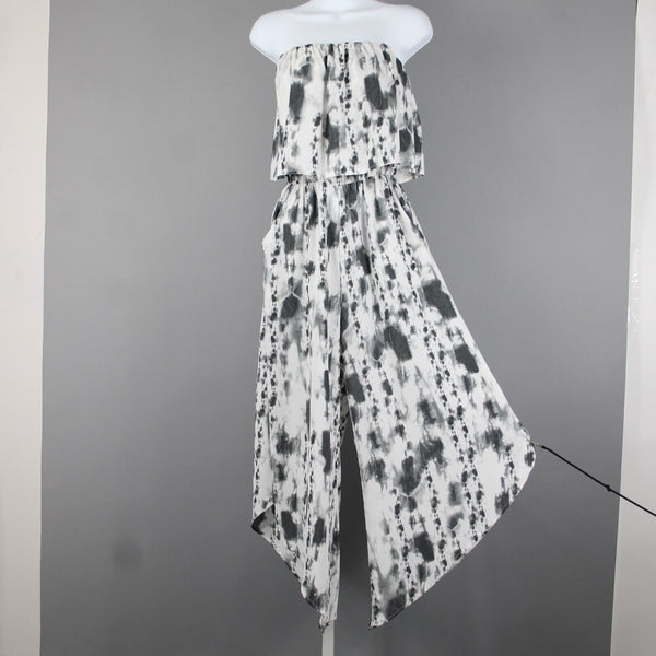 Tyche NEW $60 Sz S Grey Tie Dye Print Elastic Waist Flare Leg Polyester Jumpsuit