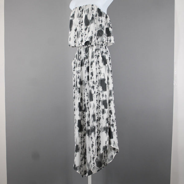 Tyche NEW $60 Sz S Grey Tie Dye Print Elastic Waist Flare Leg Polyester Jumpsuit