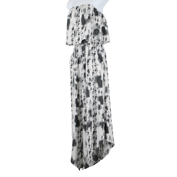 Tyche NEW $60 Sz S Grey Tie Dye Print Elastic Waist Flare Leg Polyester Jumpsuit
