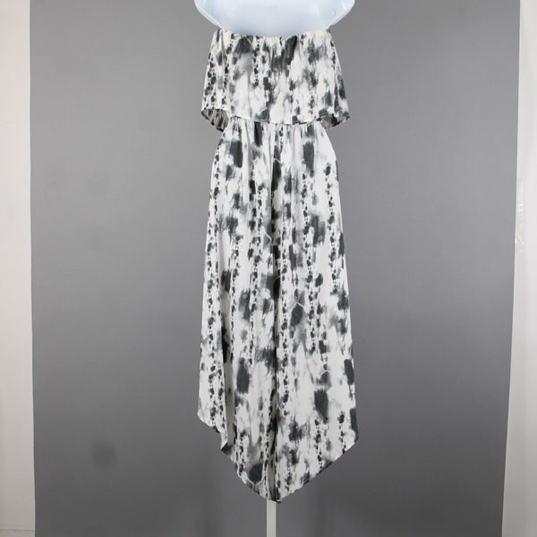 Tyche NEW $60 Sz S Grey Tie Dye Print Elastic Waist Flare Leg Polyester Jumpsuit