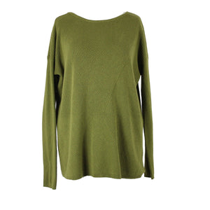 J Jill Sz M Olive Green Ribbed Asymmetric Crew Neck Long Sleeve Cotton Nylon Top