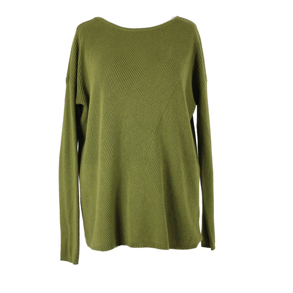 J Jill Sz M Olive Green Ribbed Asymmetric Crew Neck Long Sleeve Cotton Nylon Top