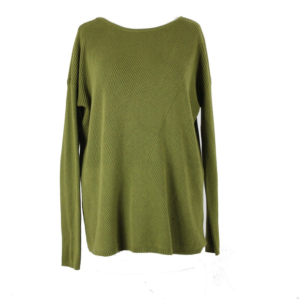 J Jill Sz M Olive Green Ribbed Asymmetric Crew Neck Long Sleeve Cotton Nylon Top