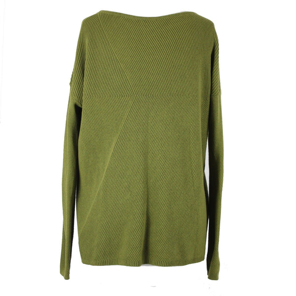 J Jill Sz M Olive Green Ribbed Asymmetric Crew Neck Long Sleeve Cotton Nylon Top