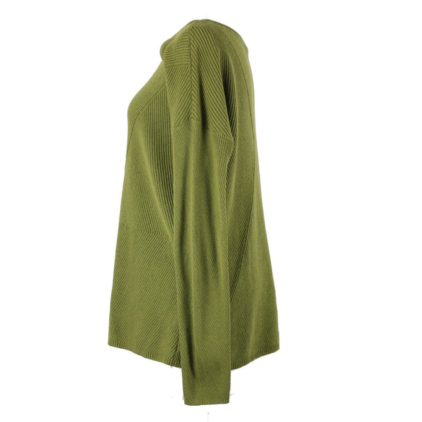 J Jill Sz M Olive Green Ribbed Asymmetric Crew Neck Long Sleeve Cotton Nylon Top
