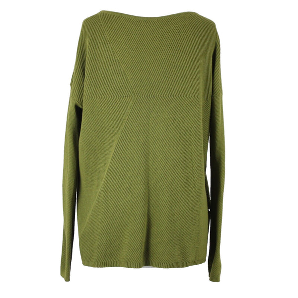 J Jill Sz M Olive Green Ribbed Asymmetric Crew Neck Long Sleeve Cotton Nylon Top