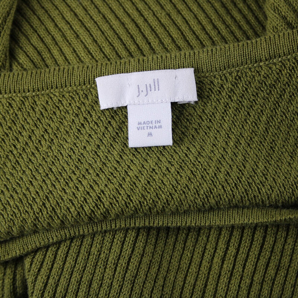J Jill Sz M Olive Green Ribbed Asymmetric Crew Neck Long Sleeve Cotton Nylon Top