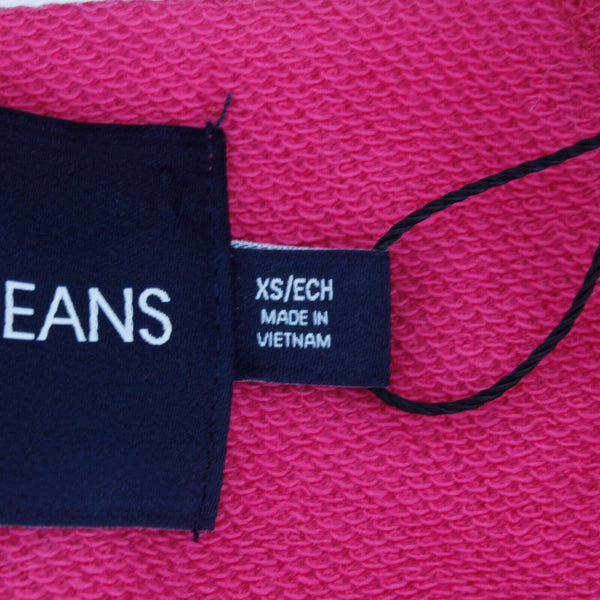 Calvin Klein NEW Sz XS Magenta White Logo Front Cuffed Cotton Poly Knit Mod Top
