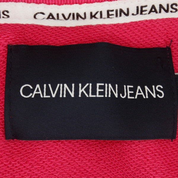 Calvin Klein NEW Sz XS Magenta White Logo Front Cuffed Cotton Poly Knit Mod Top
