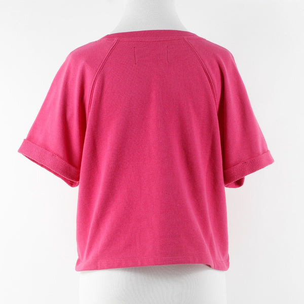 Calvin Klein NEW Sz XS Magenta White Logo Front Cuffed Cotton Poly Knit Mod Top