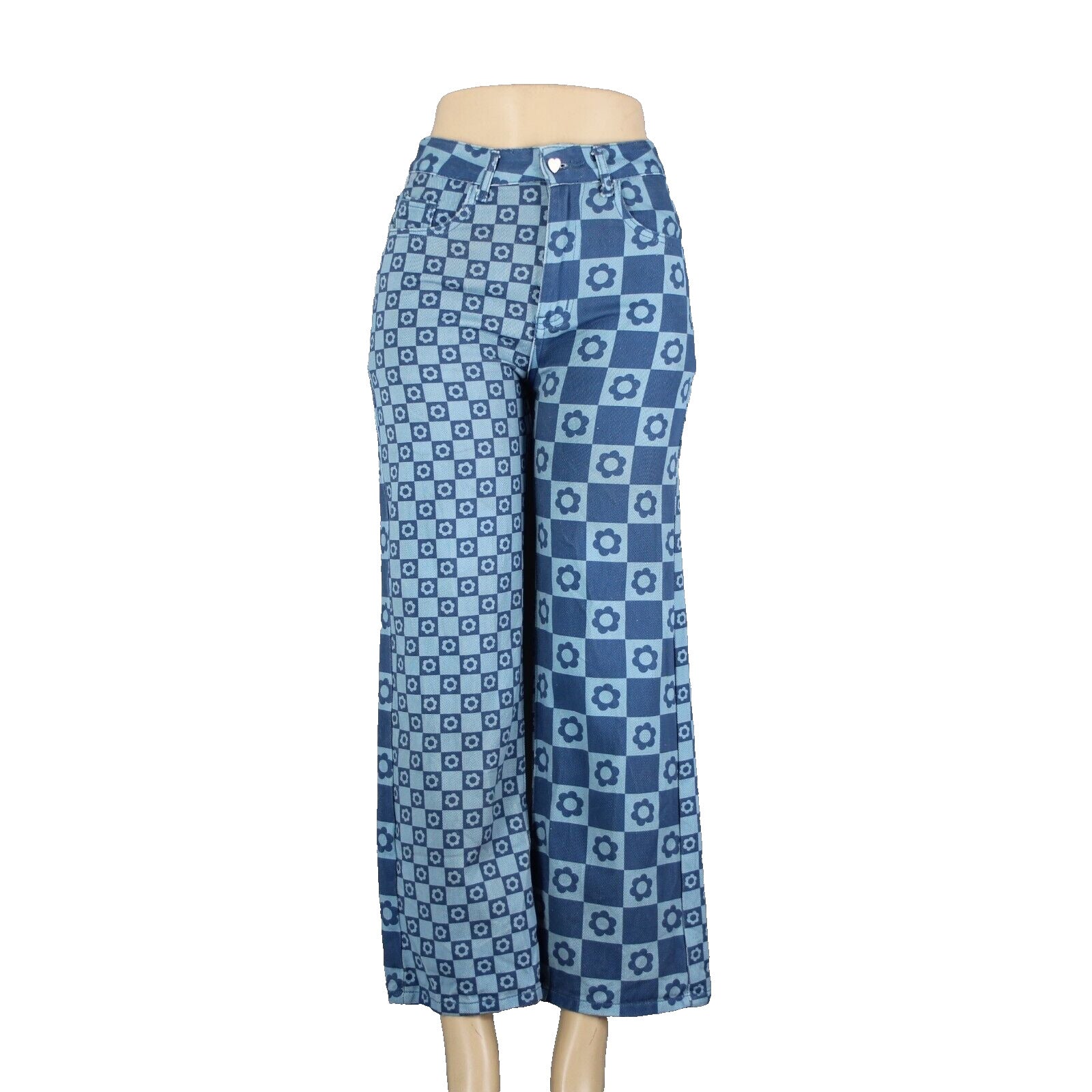 Emmiol Sz S x 27 Blue Denim Flower Imprint Pockets 100% Cotton Jean