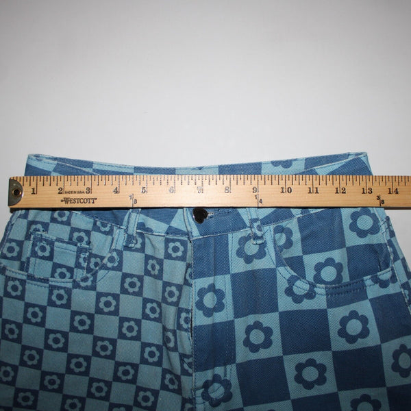 Emmiol Sz S x 27 Blue Denim Flower Imprint Pockets 100% Cotton Jean