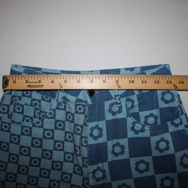 Emmiol Sz S x 27 Blue Denim Flower Imprint Pockets 100% Cotton Jean