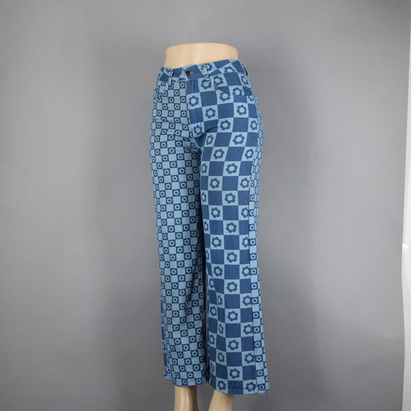 Emmiol Sz S x 27 Blue Denim Flower Imprint Pockets 100% Cotton Jean