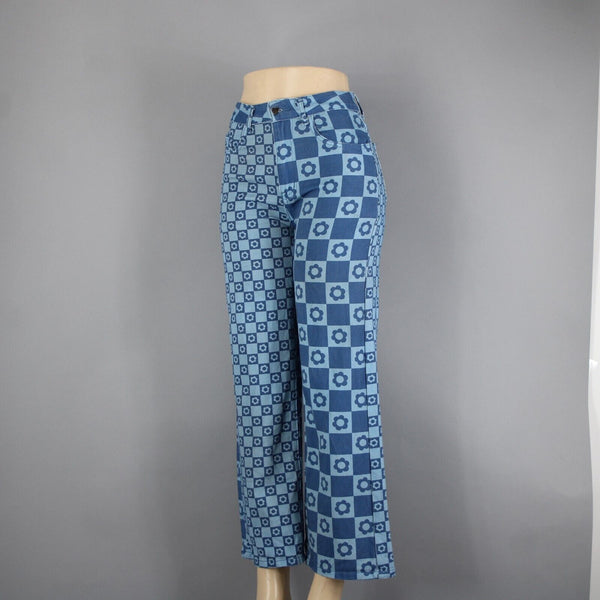 Emmiol Sz S x 27 Blue Denim Flower Imprint Pockets 100% Cotton Jean