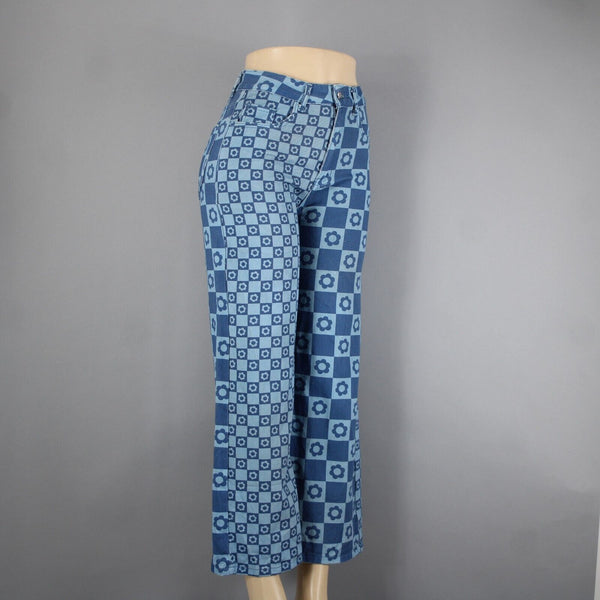 Emmiol Sz S x 27 Blue Denim Flower Imprint Pockets 100% Cotton Jean