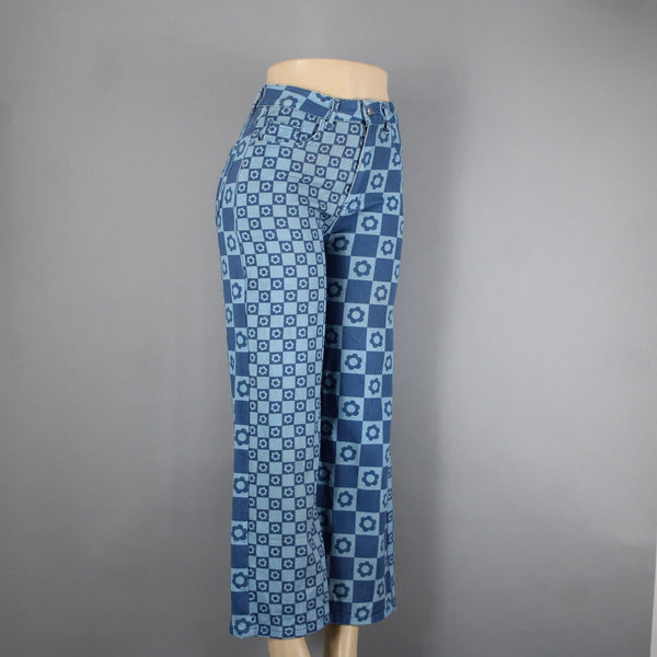 Emmiol Sz S x 27 Blue Denim Flower Imprint Pockets 100% Cotton Jean