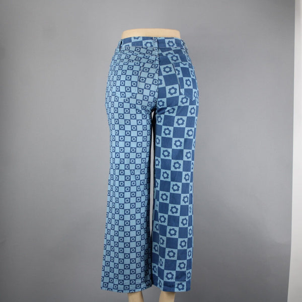 Emmiol Sz S x 27 Blue Denim Flower Imprint Pockets 100% Cotton Jean