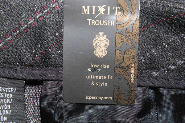 Mixit New $44 Sz 12 x 30 Black Red Silver Pinstripe Poly Blend Knit Pant