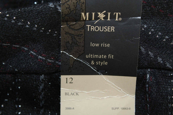 Mixit New $44 Sz 12 x 30 Black Red Silver Pinstripe Poly Blend Knit Pant