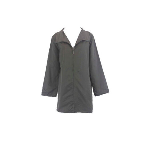 Eileen Fisher Sz S Olive Zip Front Pocketed Mandarin Collar Cotton Blend Jacket