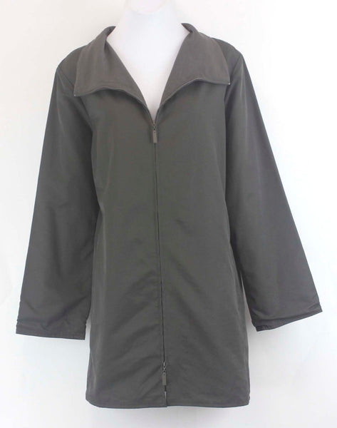 Eileen Fisher Sz S Olive Zip Front Pocketed Mandarin Collar Cotton Blend Jacket