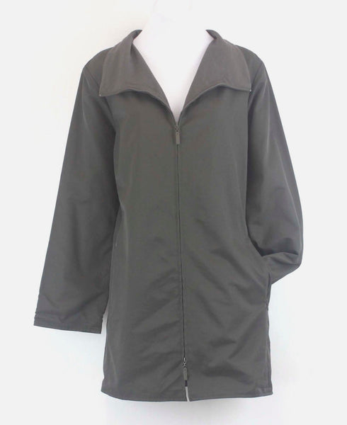 Eileen Fisher Sz S Olive Zip Front Pocketed Mandarin Collar Cotton Blend Jacket