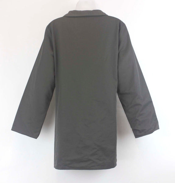 Eileen Fisher Sz S Olive Zip Front Pocketed Mandarin Collar Cotton Blend Jacket