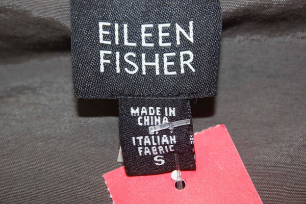 Eileen Fisher Sz S Olive Zip Front Pocketed Mandarin Collar Cotton Blend Jacket