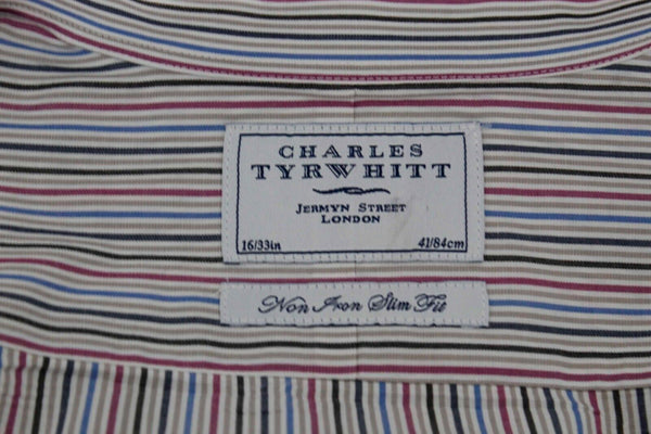 Charles Tyrwhitt Sz L Multicolor Slim Fit French Cuff 100% Cotton Shirt