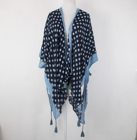 Lauren Conrad NEW $50 Sz One Size Navy Blue Pink Floral 100% Viscos Wrap Sweater