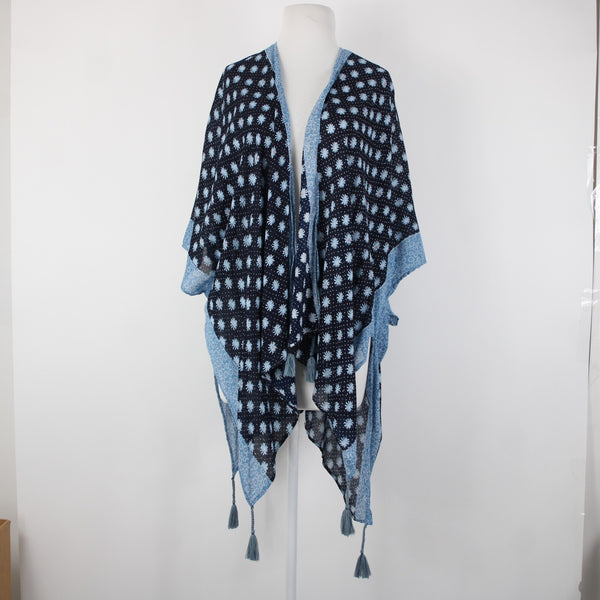 Lauren Conrad NEW $50 Sz One Size Navy Blue Pink Floral 100% Viscos Wrap Sweater