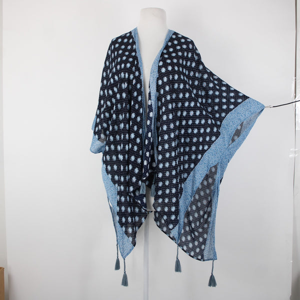 Lauren Conrad NEW $50 Sz One Size Navy Blue Pink Floral 100% Viscos Wrap Sweater