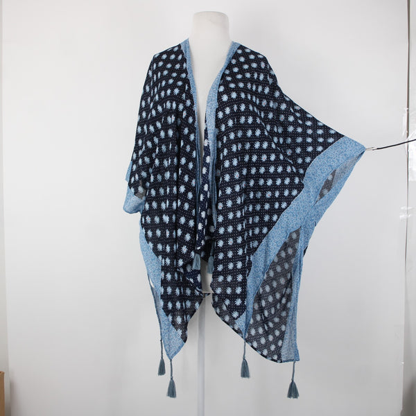 Lauren Conrad NEW $50 Sz One Size Navy Blue Pink Floral 100% Viscos Wrap Sweater