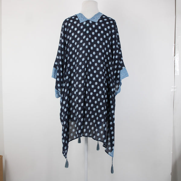 Lauren Conrad NEW $50 Sz One Size Navy Blue Pink Floral 100% Viscos Wrap Sweater