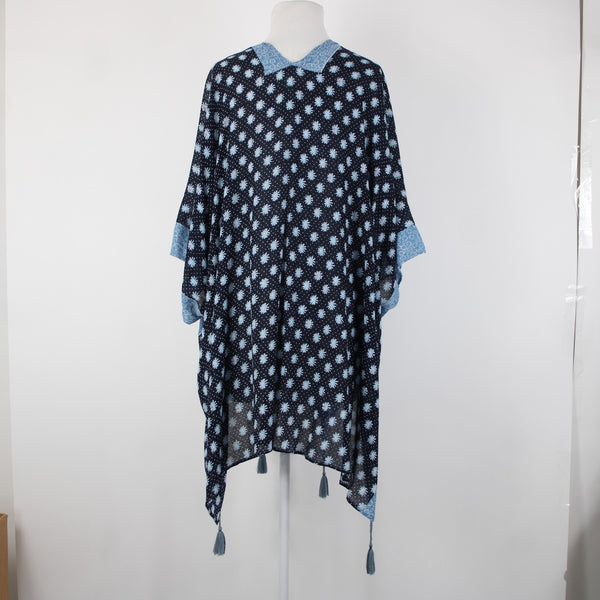 Lauren Conrad NEW $50 Sz One Size Navy Blue Pink Floral 100% Viscos Wrap Sweater